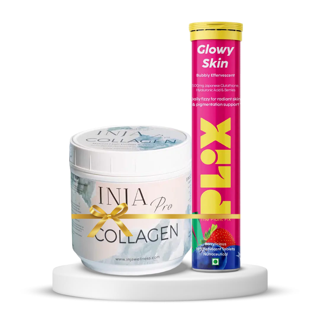 bright and youthful-looking skin | inja pro collagen + plix skin glow glutathione effervescent tablets for clear and youthful skin 15 collagen supplement tablets pack of 1 (strawberry)
