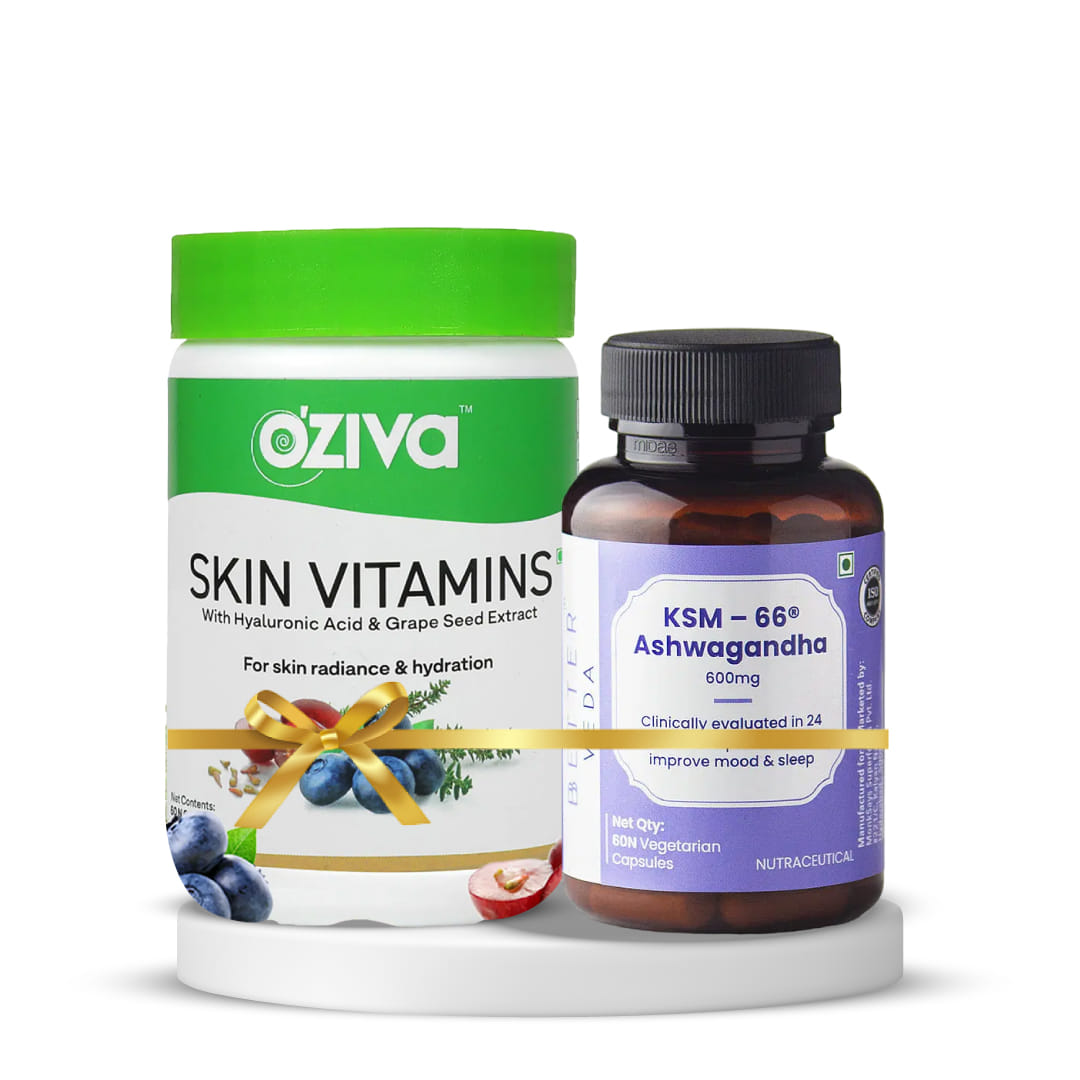 Skin Health and Stress Management | OZiva Skin Vitamins 60 Capsules Skin Vitamins for Healthier Skin, Skin Radiance & Better Hydration + BBETTER Veda KSM-66 Ashwagandha, 60 veggie capsules-image-7