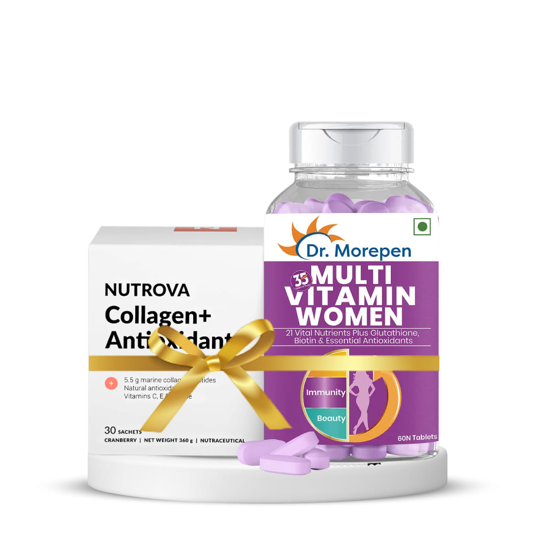 Women's Health and Beauty | Nutrova Collagen & Antioxidants + DR. MOREPEN Multivitamins for Women with Calcium & Herbal Extracts for Energy & Immunity Boost - 60 Veg Tablets-picture-22